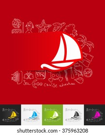 sailboat paper sticker with hand drawn elements