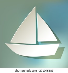 Sailboat paper white on blue bokeh background