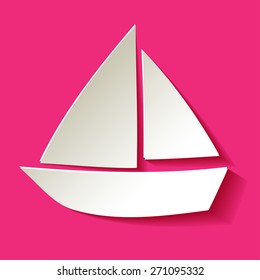 Sailboat paper white on pink background  