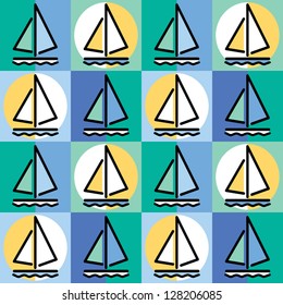 Sailboat Pattern of stylized sailboats in a  day-night checkered pattern.
