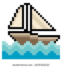 Sailboat in pixel art style isolated on white background