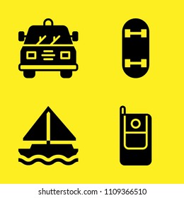 sailboat, police car, cellphone and skateboard vector icon set. Sample icons set for web and graphic design