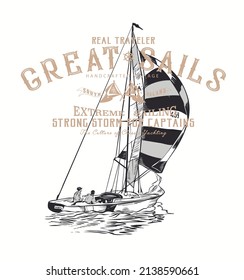 sailboat race .sketch sail graphic design.Can be used as t shirt printing design.