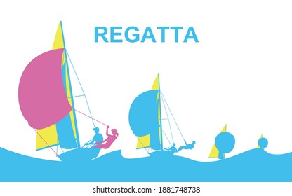 Sailboat racing illustration. Poster with regatta theme.