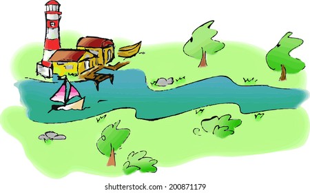 sailboat in river