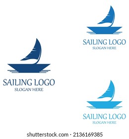 Sailboat or sailing boat logo with waves of waves, By using vector design concept