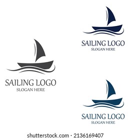 Sailboat or sailing boat logo with waves of waves, By using vector design concept