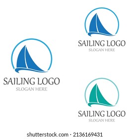 Sailboat or sailing boat logo with waves of waves, By using vector design concept