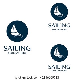 Sailboat or sailing boat logo with waves of waves, By using vector design concept