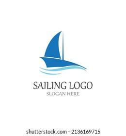 Sailboat or sailing boat logo with waves of waves, By using vector design concept