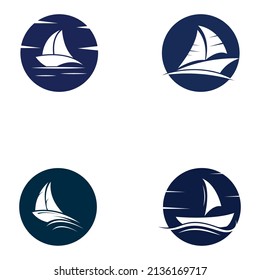 Logotipo de velero o barco de vela con ondas de ondas, mediante el concepto de diseño vectorial