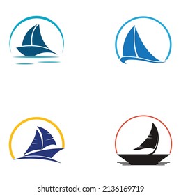 Segelboot- oder Segelboot-Logo mit Wellen, mit Vektordesign