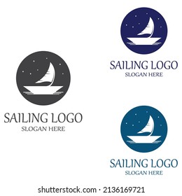 Segelboot- oder Segelboot-Logo mit Wellen, mit Vektordesign