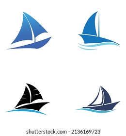 Segelboot- oder Segelboot-Logo mit Wellen, mit Vektordesign