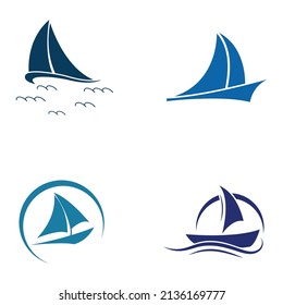 Sailboat or sailing boat logo with waves of waves, By using vector design concept