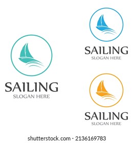 Sailboat or sailing boat logo with waves of waves, By using vector design concept