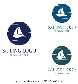 Sailboat or sailing boat logo with waves of waves, By using vector design concept