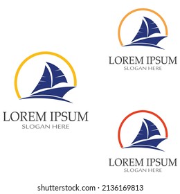Sailboat or sailing boat logo with waves of waves, By using vector design concept