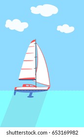 A sailboat or sailing boat with underwater part. Side view. Flat style.Vector illustration.