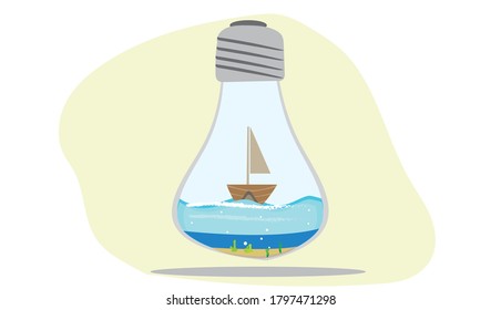 A sailboat sailing in a light bulb