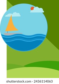 Sailboat Sailing on Wave Vector Illustration