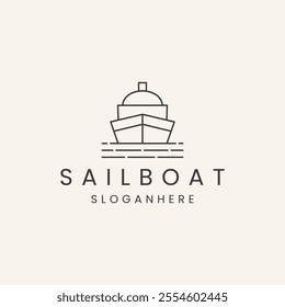 sailboat sailing ship logo with line vector illustration design