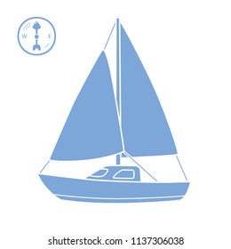 Sailboat or sailing yacht and compass icon