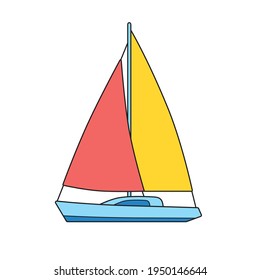 Sailboat or sailing yacht isolated cartoon vector illustration