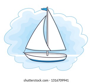 Sailboat or sailing yacht at sea cartoon icon