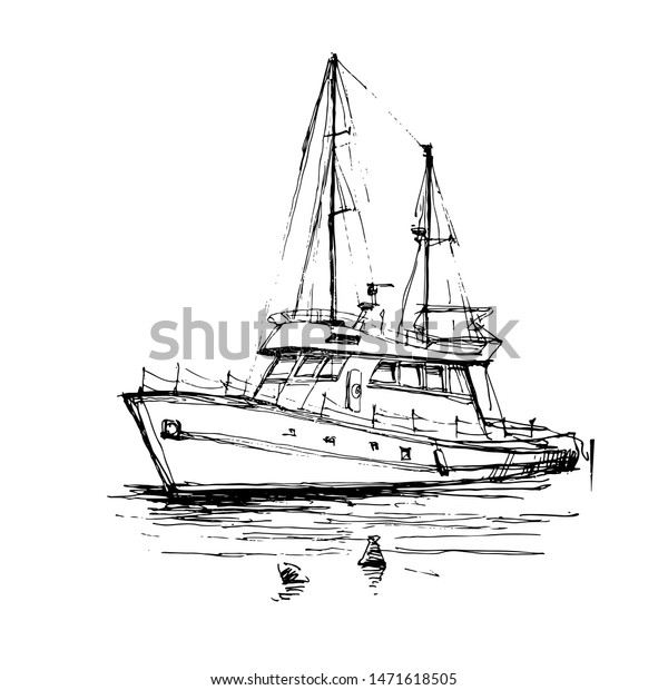 帆船 帆船 船 海の中の船 手描きの線画スケッチ 白黒の落書き風ベクターイラスト カラーブックページのデザイン のベクター画像素材 ロイヤリティフリー