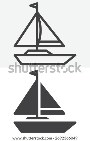 Sailboat with sails different style icon set. Line and glyph version, outline and solid vector sign. Editable stroke marine travel icon symbol.