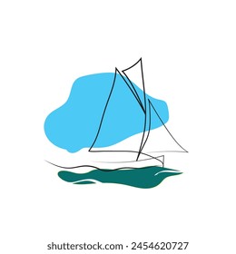 A sailboat at sea. A color vector image on a white background. It is drawn in the Adobe Illustrator program. The image is intended for printing.