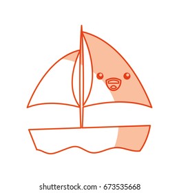 sailboat sea kawaii character