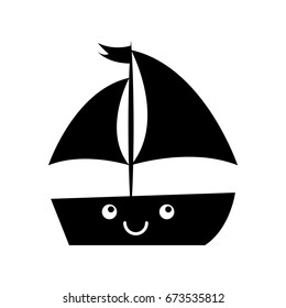 sailboat sea kawaii character