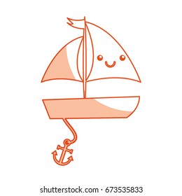 sailboat sea kawaii character