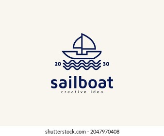 Sailboat and sea logo design illustration