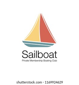 Sailboat in the sea. Logo for sailing, regatta. Private membership boating club. Vector illustration.