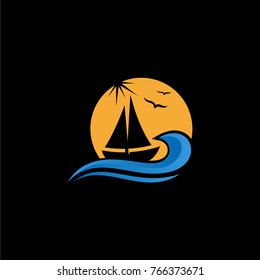 Sailboat in the sea. sailboat Logo template vector illustration