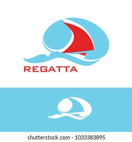 Sailboat in the sea. Logo for the tourist company, for sailing, regatta, yacht club.