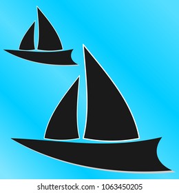 Sailboat in the sea. Logo for the tourist company, for sailing, regatta On a blue background