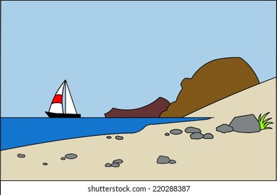 sailboat in the sea near the beach.