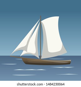 Sailboat In The Sea, Simple Sailboat Silhouette