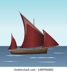 Sailboat in the sea, simple sailboat silhouette