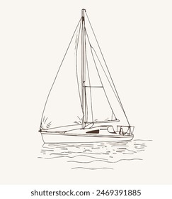 Sailboat in the sea, summer adventure, active vacation. Seagoing vessel, marine ship or nautical caravel. water transport in the ocean for sailor and 