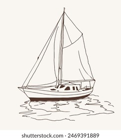 Sailboat in the sea, summer adventure, active vacation. Seagoing vessel, marine ship or nautical caravel. water transport in the ocean for sailor and 