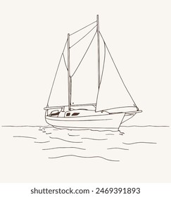 Sailboat in the sea, summer adventure, active vacation. Seagoing vessel, marine ship or nautical caravel. water transport in the ocean for sailor and 