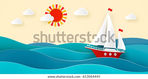 Sailboat Sea Sun Clouds Vector Illustration Stock Vector (royalty Free 