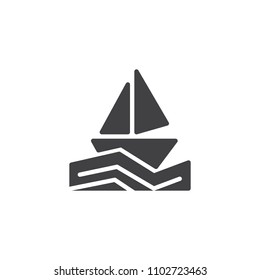 Sailboat in the sea vector icon. filled flat sign for mobile concept and web design. Travel yacht on waves solid icon. Symbol, logo illustration. Pixel perfect vector graphics