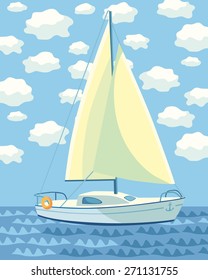 Sailboat in the sea. Vector illustration.