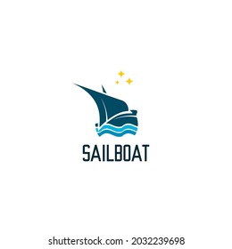 sailboat and sea water icon vector